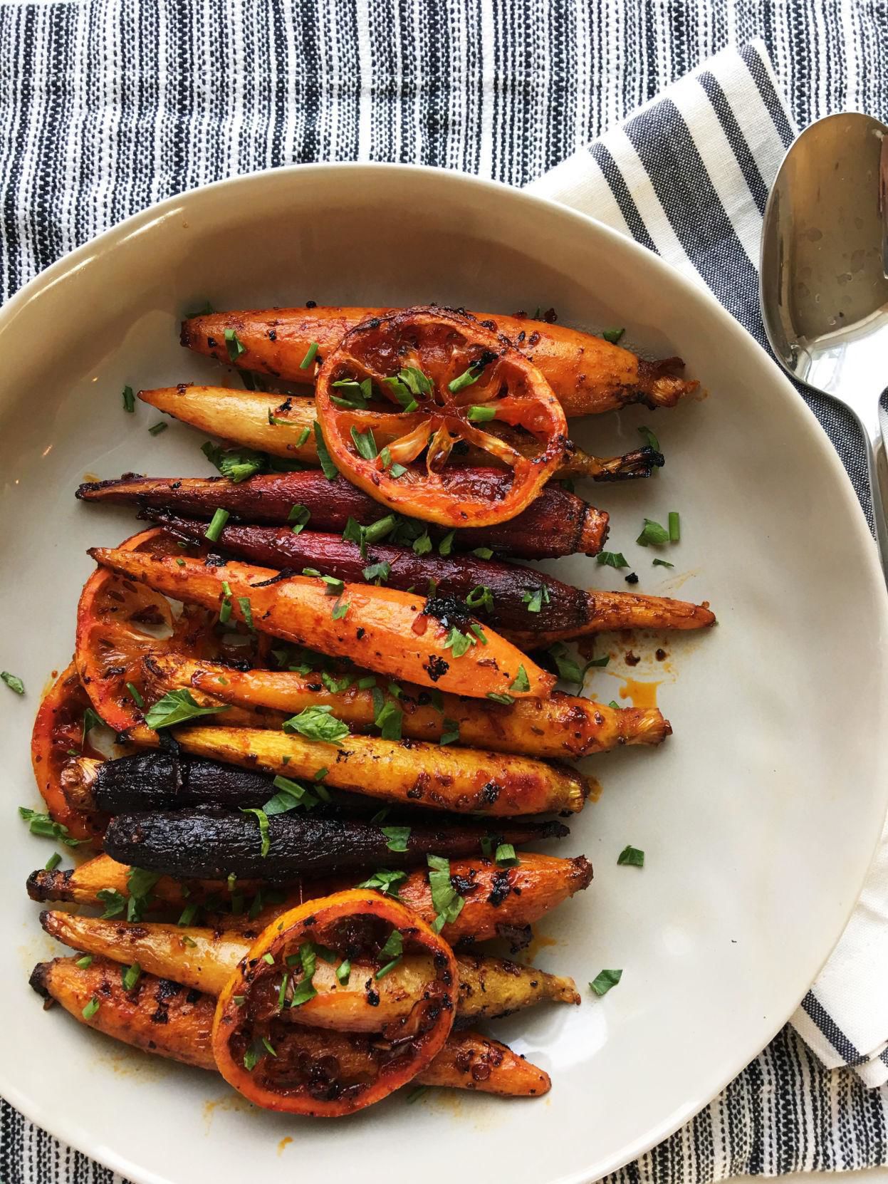 Maple and Harissa Roasted Carrots